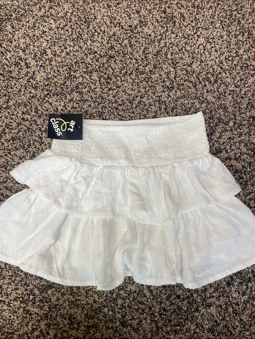 art class White Ruffled Tiered Smock Waist Mini Skirt Girls L (10/12) NWT